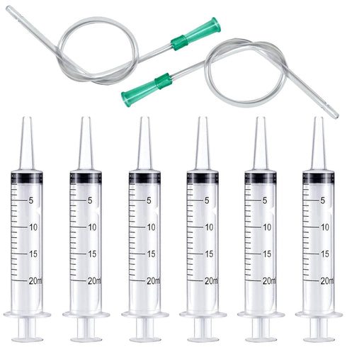 6pcs 20ml Plastic Syringes with 2pcs 13inch Tubing for Liquid in Scientific Lab, Pet Feeding, Glue Syringe for Craft