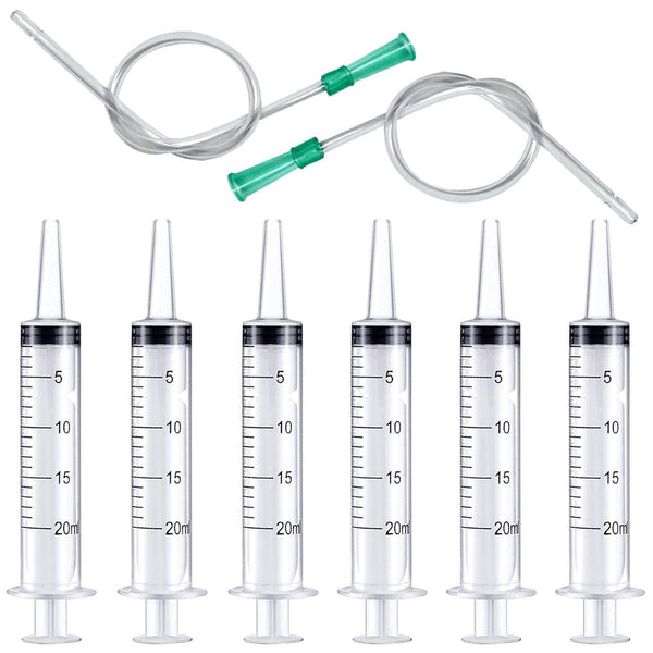 6pcs 20ml Plastic Syringes with 2pcs 13inch Tubing for Liquid in Scientific Lab, Pet Feeding, Glue Syringe for Craft