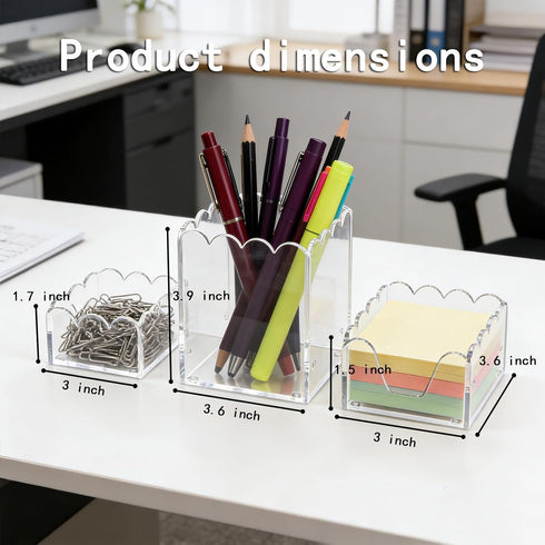 Set 3, YAGELI Clear Acrylic Desk Organizer of Magnetic Modular Pen Holder with Sticky Notes & Paperclip Tray, Aesthetic