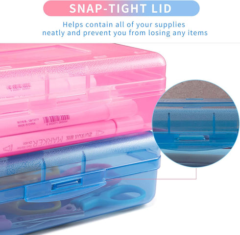 Sooez 3 Pack Large Capacity Hard Pencil Case, Plastic Crayon Pencil Boxes with Snap-tight Lid, Clear Storage Box Craft