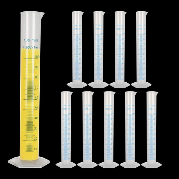10 Pack 100ml Plastic Graduated Cylinder, Durable Transparent Measuring Cylinder with Pour Spout for Science Projects