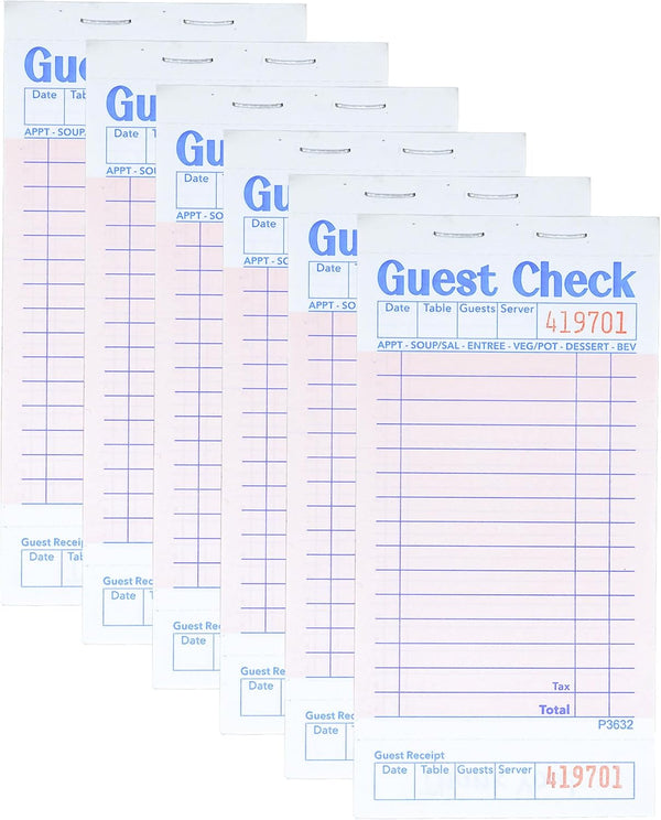 Officeva Budgenix Guest Checks Server Note Pads 6 Pack 300 Orders, Pink Guest