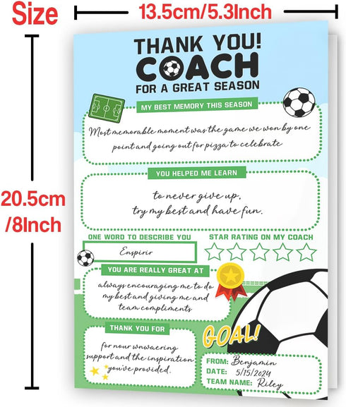 Hongshan Thank You Coach Card,Soccer Coaches Appreciation Gifts for Men Women,Soccer Team Coach Retirement Birthday
