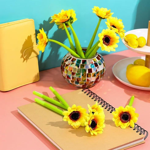 Sunflower Pens Faux Flowers, Creative Gel Ink Ballpoint Pens 0.5mm for School Office Home, 24 Pieces