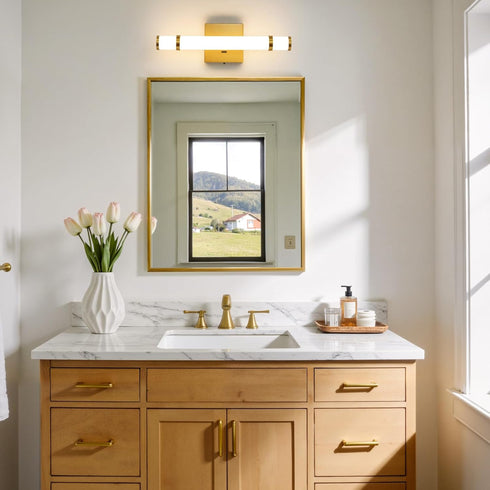 15.4 Inch 10W Dimmable 5CCT Dimmer) Gold Bathroom Vanity Light - LED Modern Bathroom Light Fixtures Over Mirror