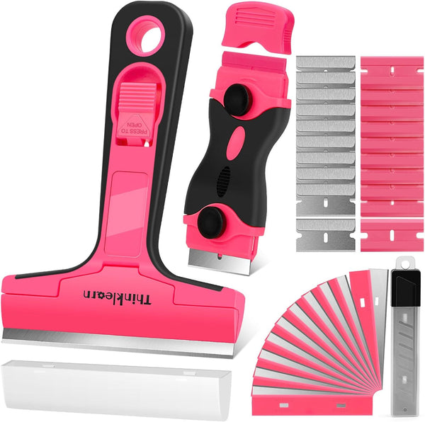 Razor Blade Scraper Tool, 2Pcs Pink Razor Scraper with 40Pcs Replacement Blades, Glass Scraper for Removing Decals,