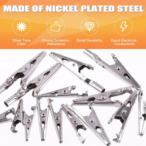160Pcs Metal Alligator Clips Assortment Kit, 28mm 35mm 45mm 53mm Small Silver Clips for Battery Test Lead