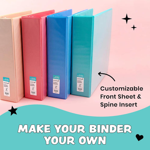 Yoobi 2 Inch Binder Set, 3-Ring Binders with 2 Pockets, 4 Pack, Holds up to 500 Sheets, Perfect for School or Office