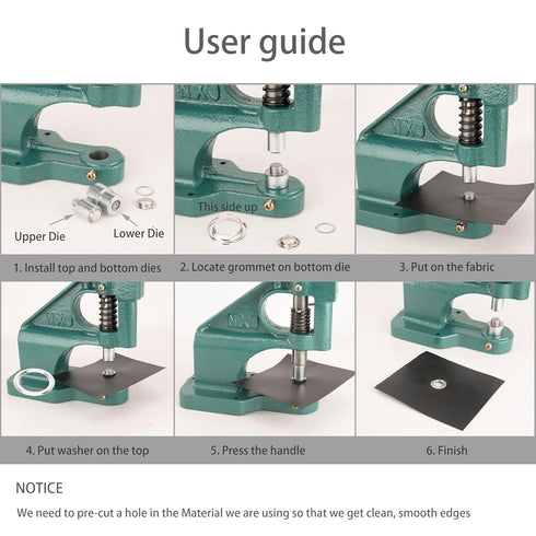 Hand Press Heavy Duty Eyelet Grommet Machine Tool Kit, Grommet Dies Press Machine with 1500 Pcs Silver Grommets