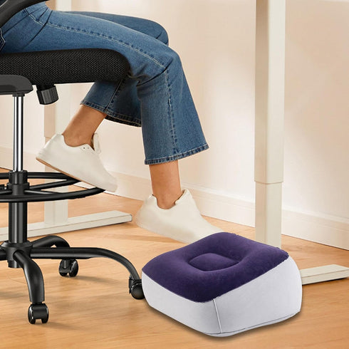 AsrMyjcx Inflatable Foot Rest Pillow Travel Footrest Pillow Car Train Ottomans Portable Home PVC Flocking Comfortable