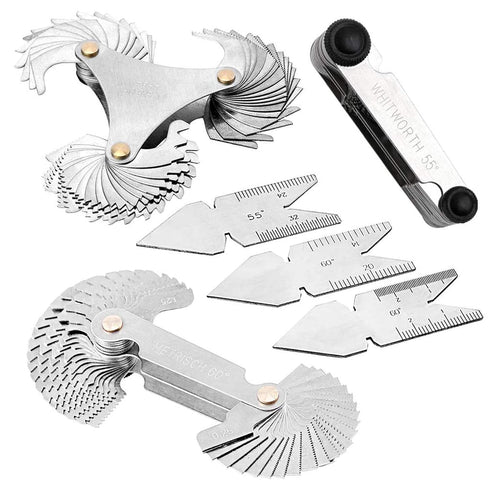 Haploon 6Pcs Pitch Cutting Gauge Tool Set, Stainless Steel Screw Thread Pitch Gauge, 3 Pieces Center Gage
