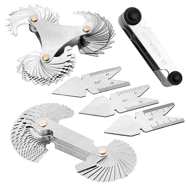 Haploon 6Pcs Pitch Cutting Gauge Tool Set, Stainless Steel Screw Thread Pitch Gauge, 3 Pieces Center Gage