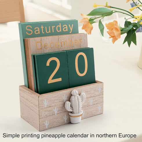 Notakia Perpetual Calendar, Wooden Calendar for Home Office Desk Accessories Vintage Wood Block Calendar(Green) by Notakia