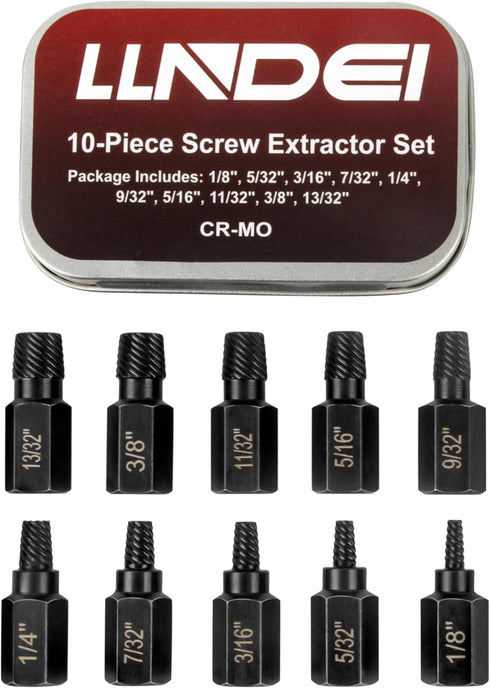 LLNDEI 10 Pieces Screw Extractor Set, Hex Head Easy Out Bolt Extractor, Multi-Spline Ez Out Stripped Fastener Tool