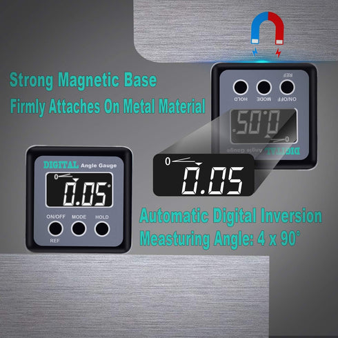 Digital Angle Gauge, eOUTIL Mini Digital Level Protractor with V-Groove Magnetic Base for Woodworking