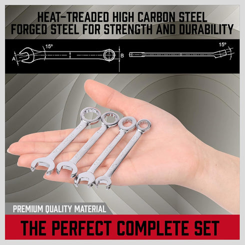 Premium 22-Piece Midget Wrench Set, Mini Combination Wrench Set Metric & SAE with Carry Pouch