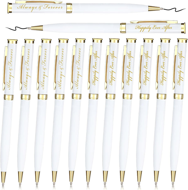 Fumete Wedding Pens, Black Ink Twist Ballpoint Pens for Bridal Party, Always and Forever Sign Wedding Pens (12 Pcs)
