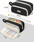 SUNEE Aesthetic Pencil Case, Kawaii Large Pen Pouch with 3 Compartments, Black Stationery Organizer for Teen Girls