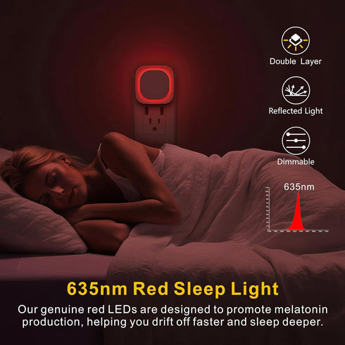 YUNLEX 4 Pack 0% 3-Level Red Night Light with Dusk to Dawn Sensor, Eye-Care Reflected Glow, Blue Light True Red LED