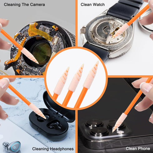 Wellgler's 200pcs Foam Cleaning Swabs, Multi-Purpose Cleanroom Foam Tip Cleaning Swab Kit (Orange)