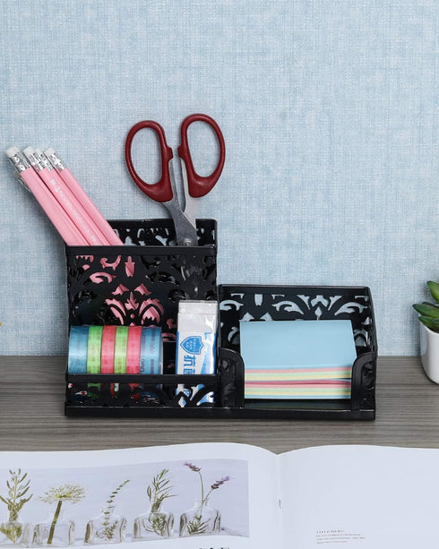 EasyPAG Desk Organizer with 3 Compartments for Pencil, Sticky Note Holder, Office Accessories (Black)
