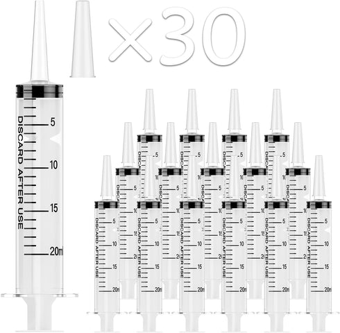 JOLLY PARTY 30 Pack 20mL Plastic Syringes with Catheter Tip and Cap, Individually Sealed for Dogs, Liquid Measuring,