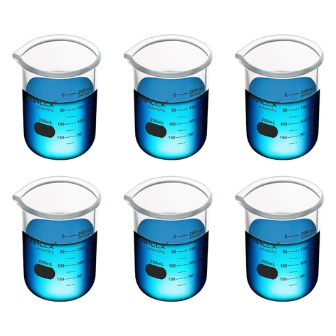 8.5oz (250ml) Sturdy Glass Beaker Set, Heavy-Duty Lab Beakers, 3.3 Borosilicate Griffin Low Form, Pack of 6