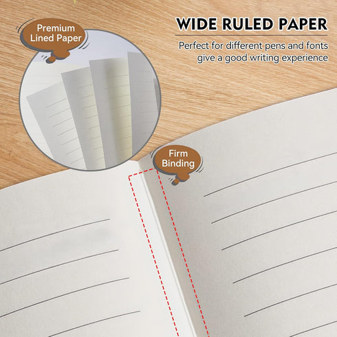 Lined Journal Notebook, 200 Pages, A5 College Ruled, Leather Hardcover, Thick Classic with Pen Loop, Brown