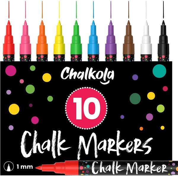 Extra Fine Tip Liquid Chalk Markers, 10 Pack, Dry Erase Marker Pens for Blackboard & Windows