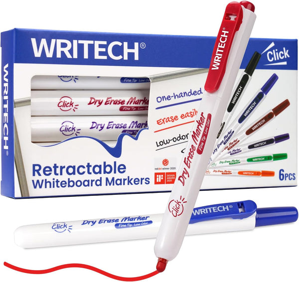 WRITECH Retractable Dry Erase Markers: Fine Point Clickable Colored Ink Marker Low