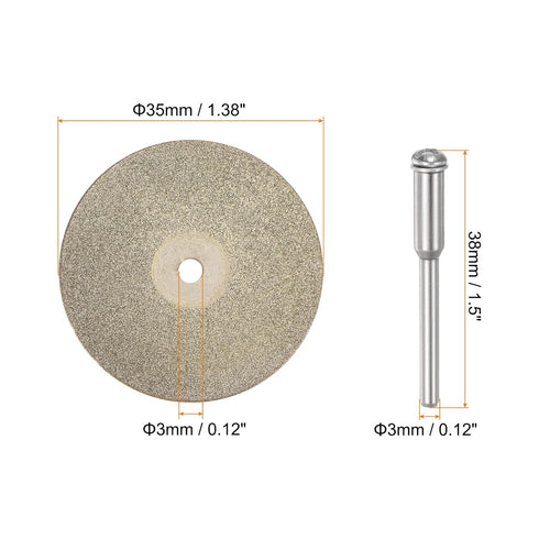 10pcs Diamond Cutting Wheel 35mm Full Sand Diamond Wheels Cut Off Discs Diamond Coated Cutting Wheel Replacement with 2pcs 3mm Mandrel for Rotary Tools