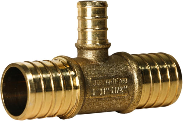 1 inch X 1 inch X 1/2 inch Pex Tee, Pex B Pipe Crimp Fittings, Brass, 10 Pieces