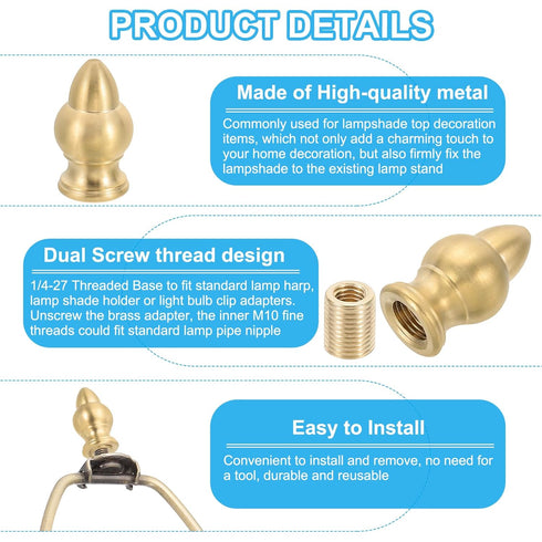PATIKIL 17.5 31mm 3 Set x Lamp Finials Caps Knob, Solid Brass Lamp Shade Top Decoration Screw Cap Nuts with Brass