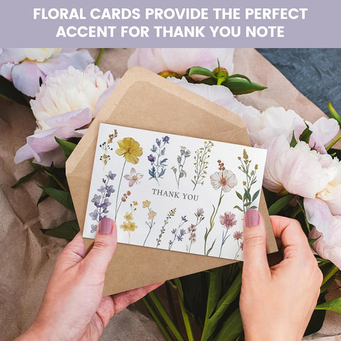 XXINMOH 102 PACK (4"x6") Floral Thank You Cards With Envelopes - Wildflower Blank Cards With Adhesive Envelopes