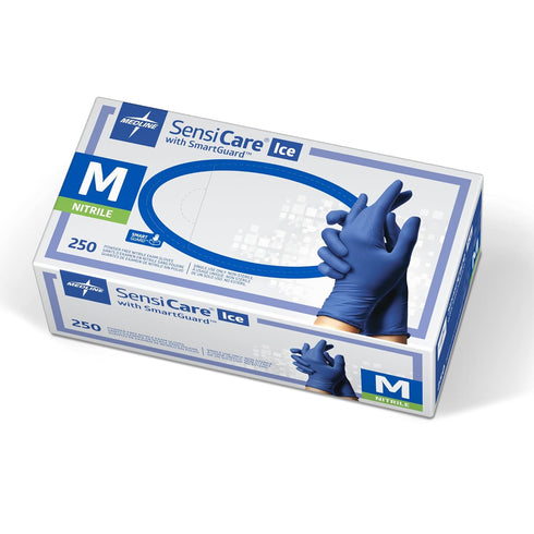 Medline SensiCare Ice Blue Nitrile Exam Gloves, Dark Blue Medium (Pack of 250)