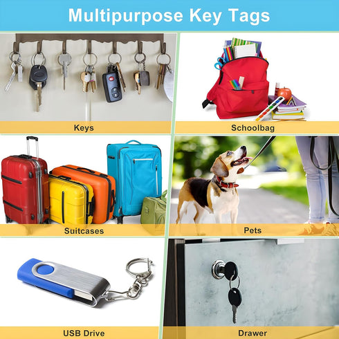 Coideal White Plastic Key Tags, 60 Pack Tough Key Chain Tag with Clear Label Window and Strong Split Ring