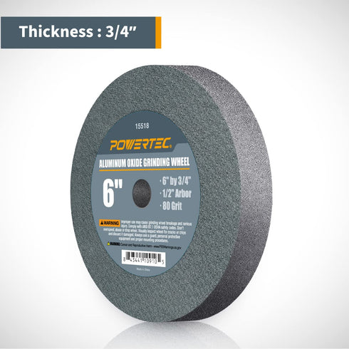 POWERTEC 15518 Bench and Pedestal Grinding Wheels, 6 Inch x 3/4 Inch, 1/2 Arbor, 80 Grit, Aluminum Oxide Bench Grinder Wheel for Bench Grinder, 1 Pack