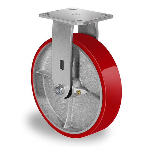 8" X 2" Industrial Rigid Caster, Heavy Duty, 1500lbs Load Capacity, No Noise Polyurethane Wheel on Steel Hub