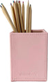UnionBasic Square Pen Holder, Pink Leather Pencil Cup, Taiga Pattern Desktop Caddy Stationery Organizer