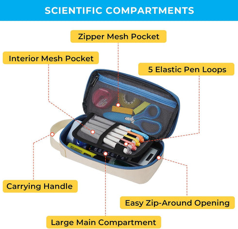 ECHSRT Big Pencil Case, Aesthetic Portable Zipper Bag with Hidden Pocket, Special Organizer for Office Travel, Beige