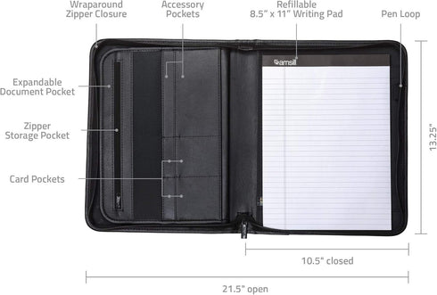 Samsill Professional Padfolio, Black, Full Size, 10.1 Inch Tablet Sleeve, 8.5 x 11 Inch Notepad