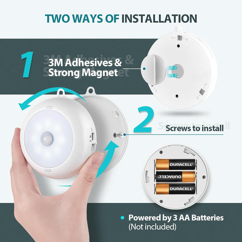 Closet Dimmable (3 Pack) BLS Motion Sensor Light Indoor, LED Night Light Lights, Under Cabinet Battery Powered Ceiling