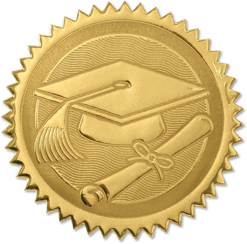 PaperDirect Gold Foil Embossed Graduation Cap and Diploma Certificate Seals, 2 Inch, Self Adhesive, 102 Count