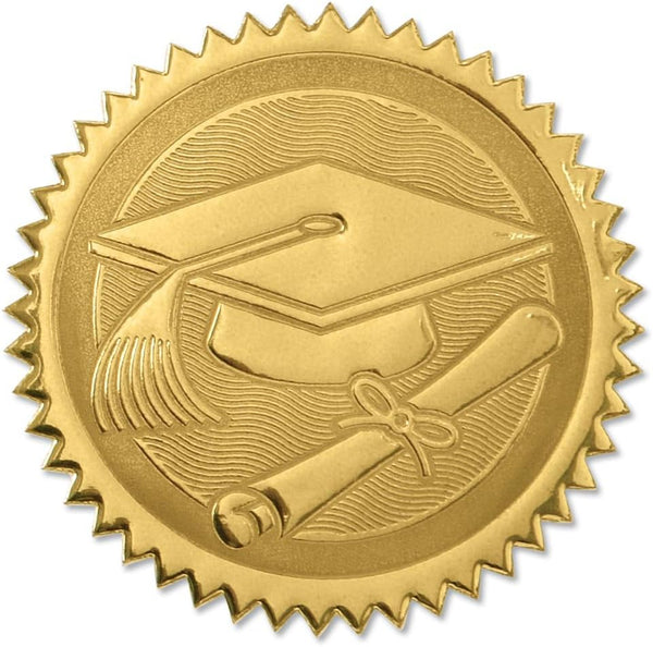 PaperDirect Gold Foil Embossed Graduation Cap and Diploma Certificate Seals, 2 Inch, Self Adhesive, 102 Count