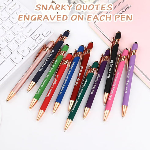 Snarky Funny Office Pens - 36 Pcs Negative Sarcastic Quotes Work Ballpoint Pens with Stylus Tip for Colleague Gifts,