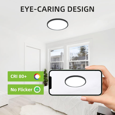 12 Inch 24W 3000K/4000K/5000K, Closet hykolity Selectable CCT LED Round Flat Panel Light, Edge-Lit Flush Mount Ceiling
