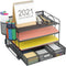 Marbrasse 4-Trays Desktop File Organizer with Pen Holder | Paper Letter Tray with Drawer and 2 Pen Holders