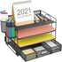 Marbrasse 4-Trays Desktop File Organizer with Pen Holder | Paper Letter Tray with Drawer and 2 Pen Holders