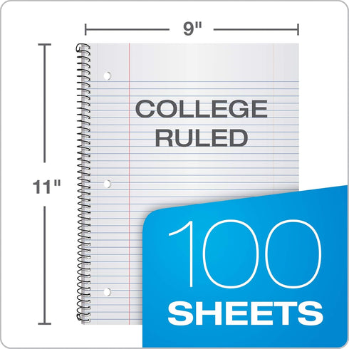 Oxford Spiral Notebook 3 Pack, 1 Subject, College Rule Journal, 100 Sheets, Durable Plastic Covers, 8.5 x 11 inch,