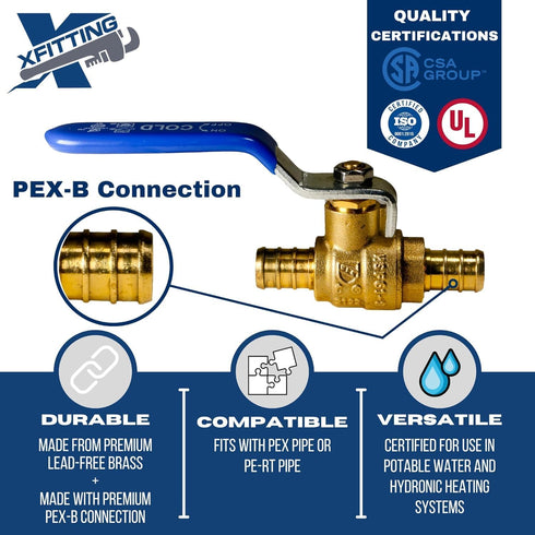 4 Pieces 1/2" Pex Ball Valve Hot & Cold, 24-2-1&2=4X (4 Packs)